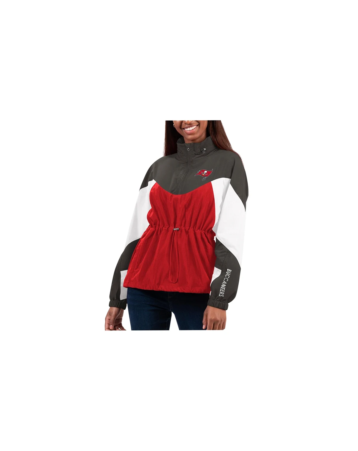 Women's Red/Pewter Tampa Bay Buccaneers Tie Breaker Lightweight Quarter-Zip Jacket