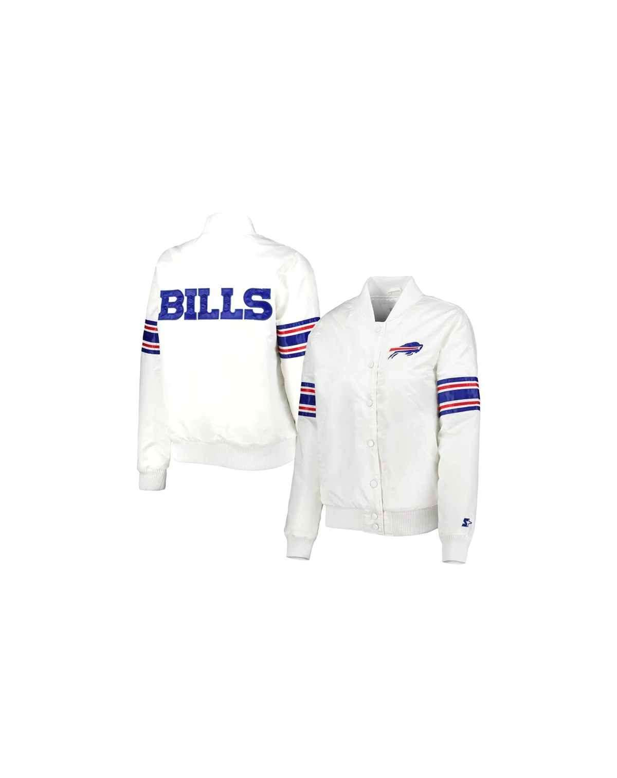 Women's White Buffalo Bills Line Up Satin Full-Snap Varsity Jacket