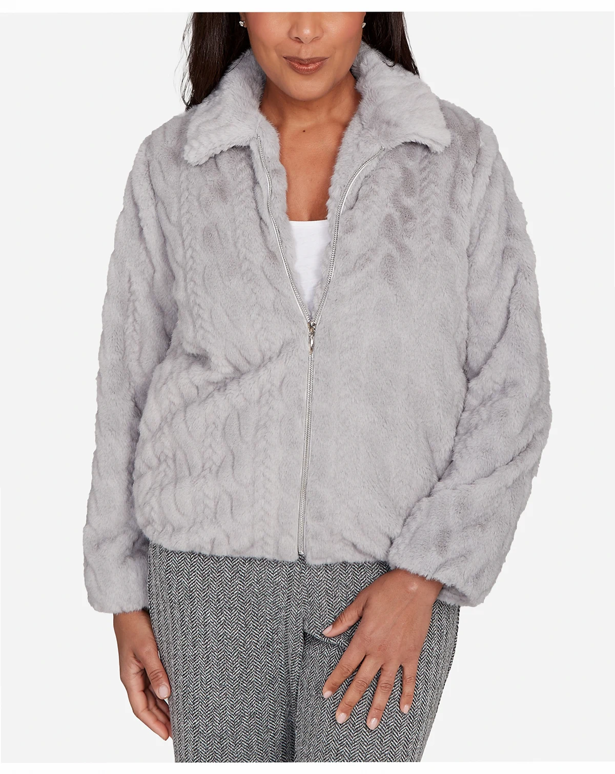 Women's Jet Setter Sculpted Faux Fur Zip Up Jacket