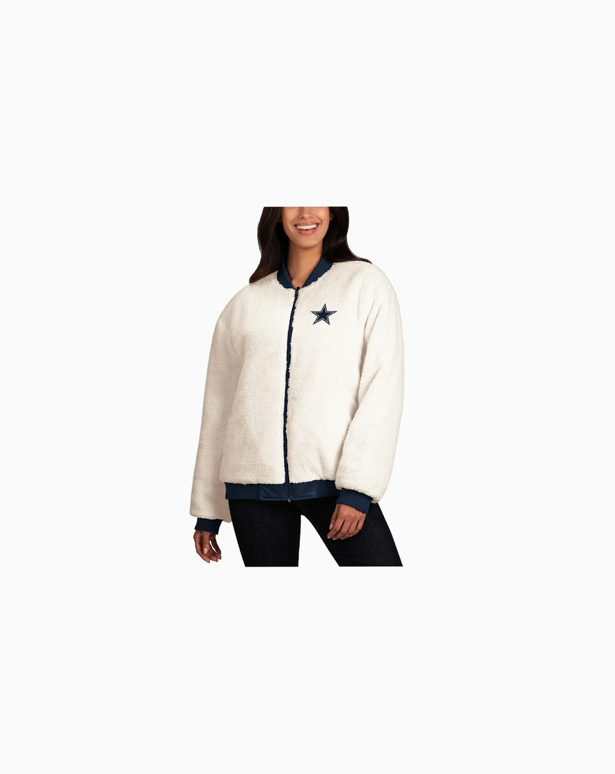 Women's Oatmeal, Navy Dallas Cowboys Switchback Reversible Full-Zip Jacket