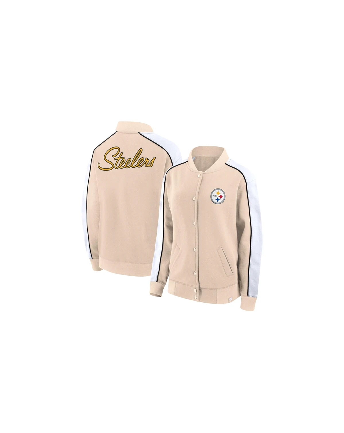 Women's Tan Pittsburgh Steelers Lounge Full-Snap Varsity Jacket