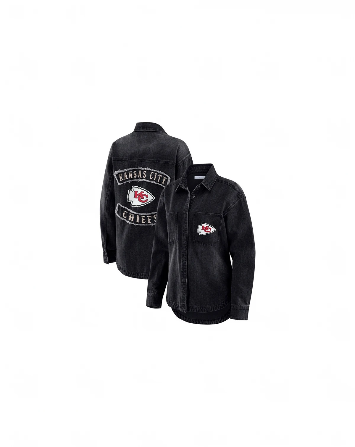 Women's Black Kansas City Chiefs Washed Oversized Denim Full-Snap Shacket