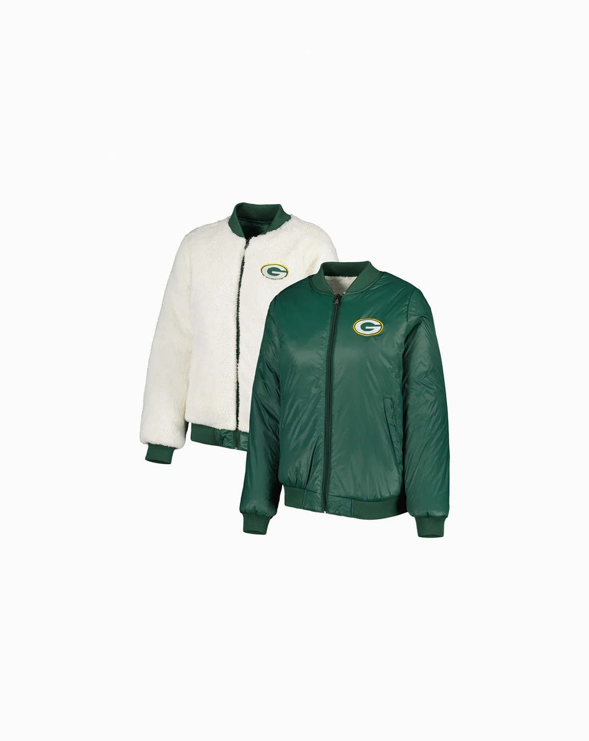 Women's Oatmeal and Green Green Bay Packers Switchback Reversible Full-Zip Jacket