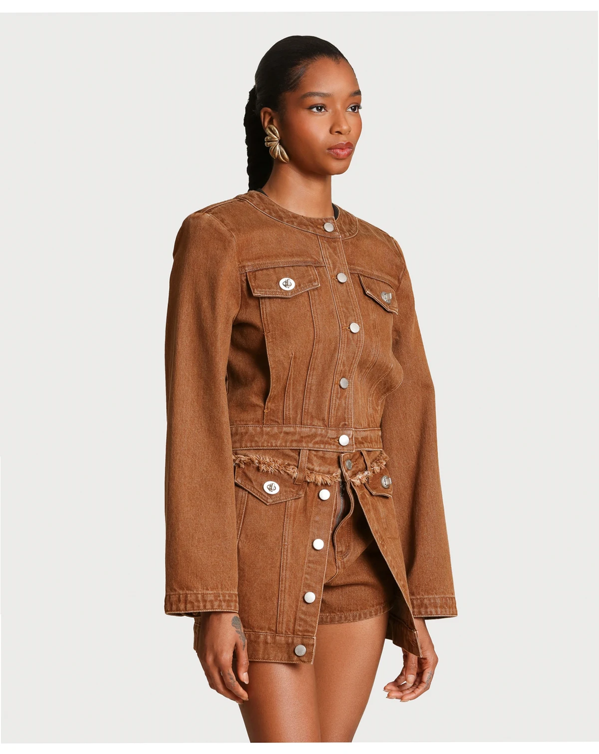 Women's Crop Trucker Crew Neck Jacket