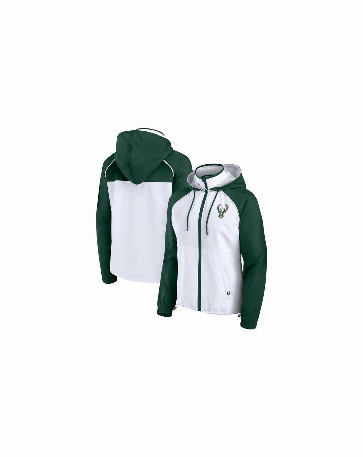 Women's White/Hunter Green Milwaukee Bucks Anorak Raglan Full-Zip Hoodie Jacket