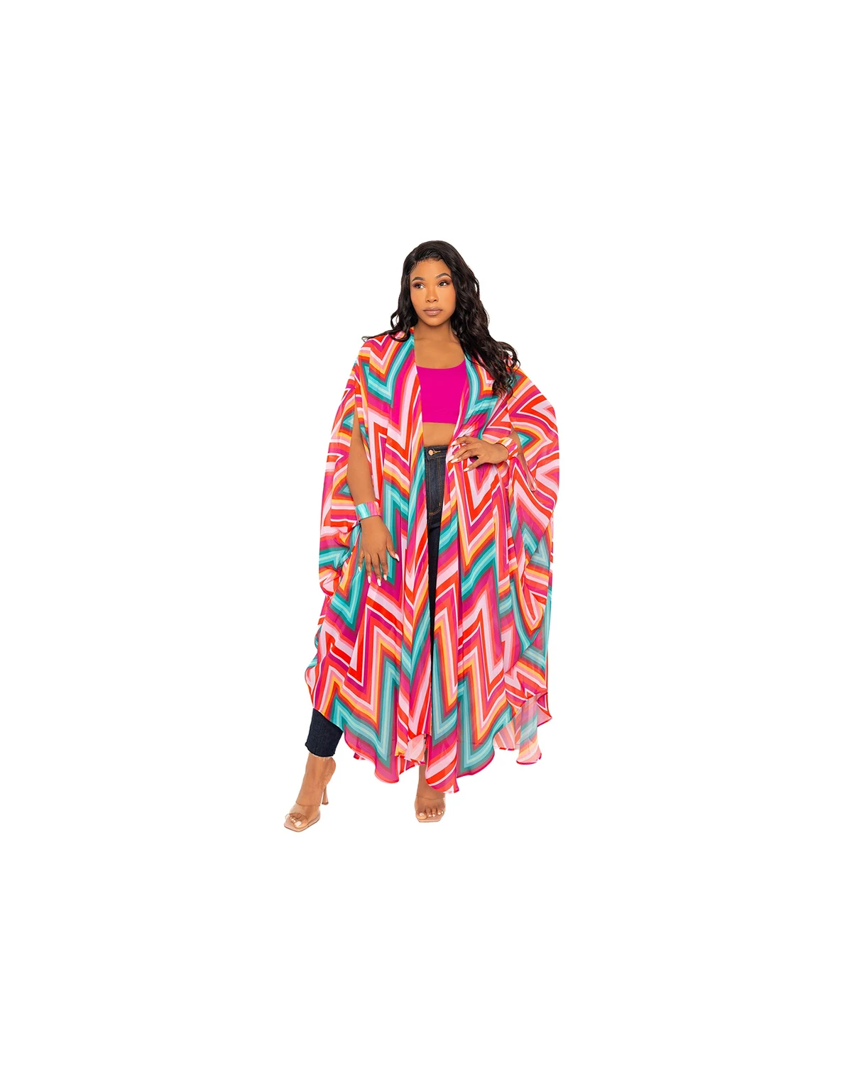 Women's Plus Size Chevron Robe with Wrist Band
