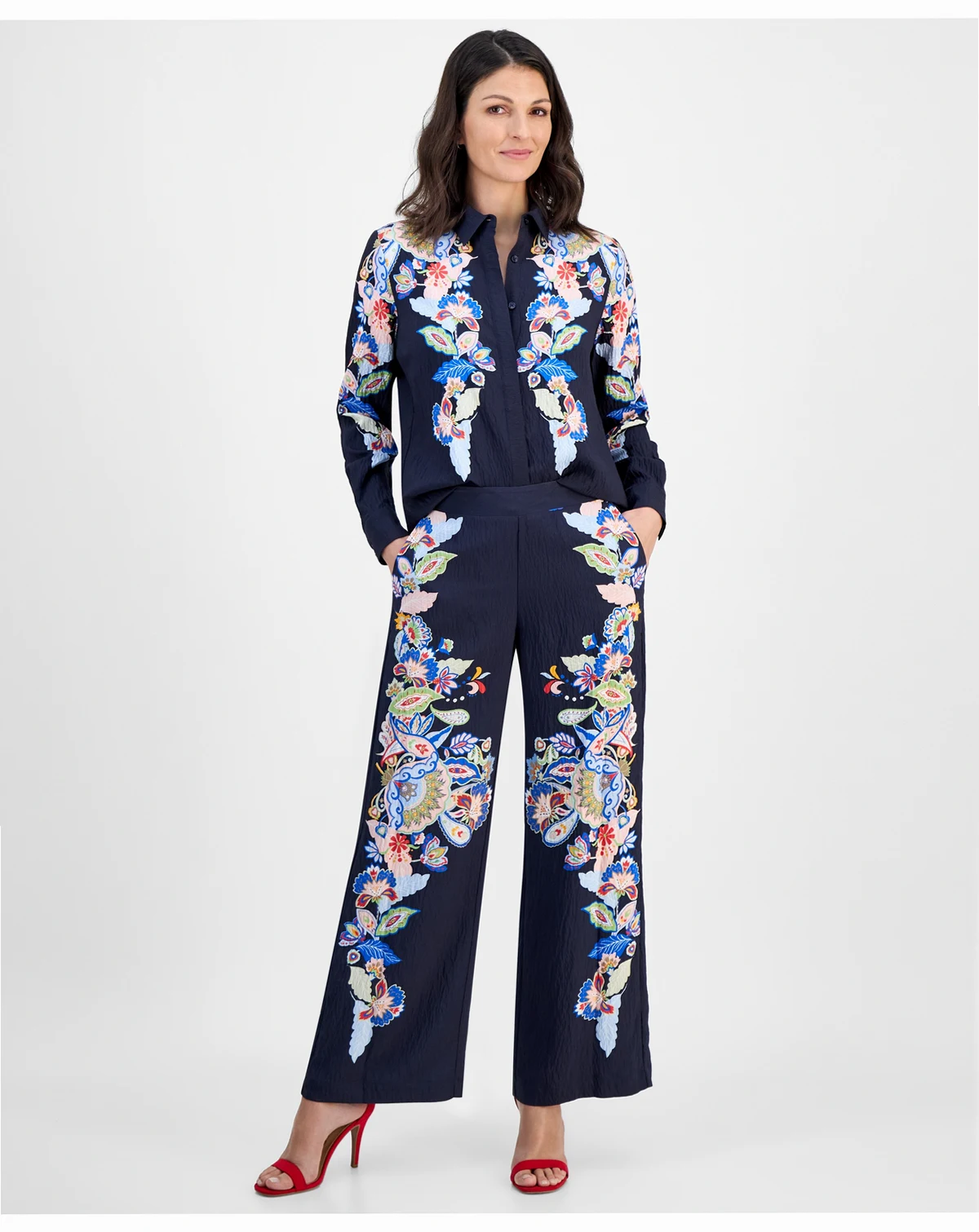 Women's Floral Placement-Print Pull-On Pants