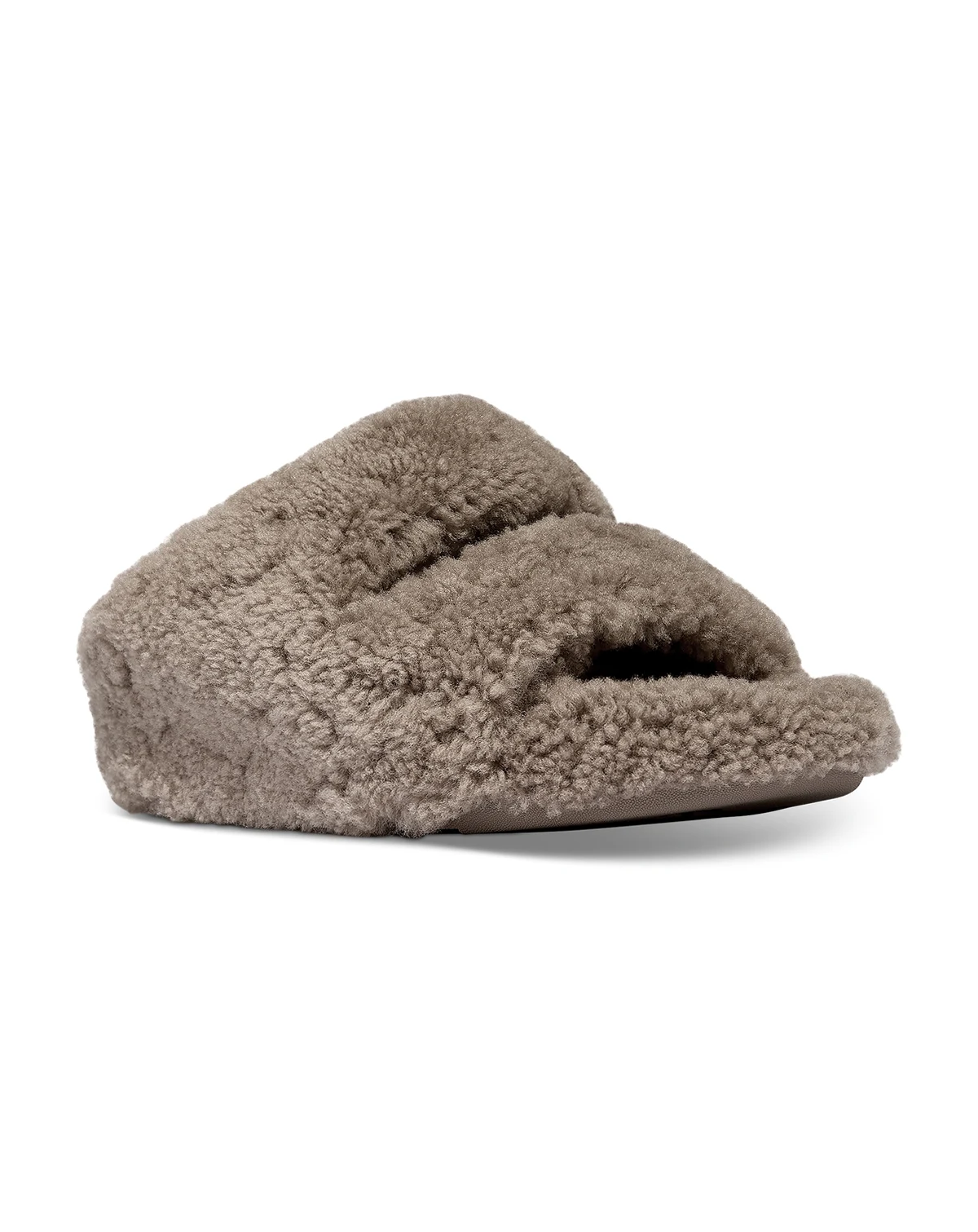 Women's Shuv Curly Faux-Shearling Two-Bar Wedge Slide Sandals