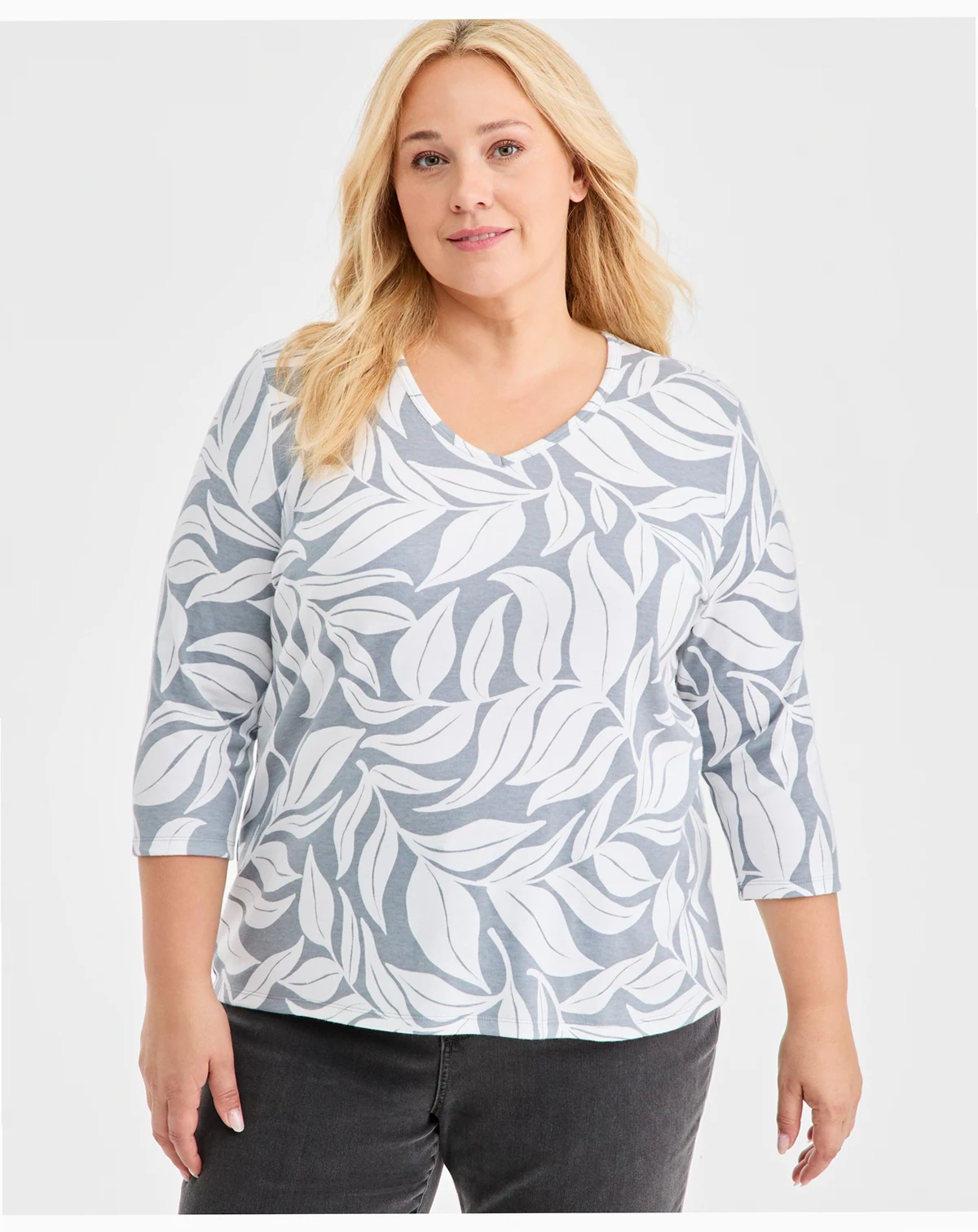 Plus Size V-Neck 3/4-Sleeve Knit Top, Macy's Exclusive