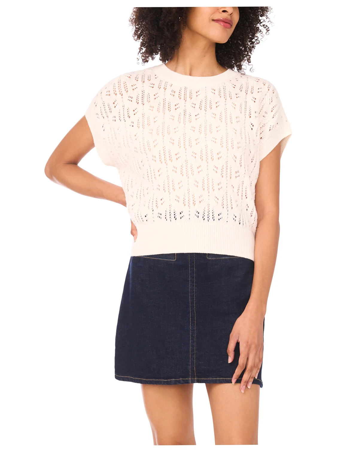 Women's Pointelle Crew Neck Tank Sweater Top