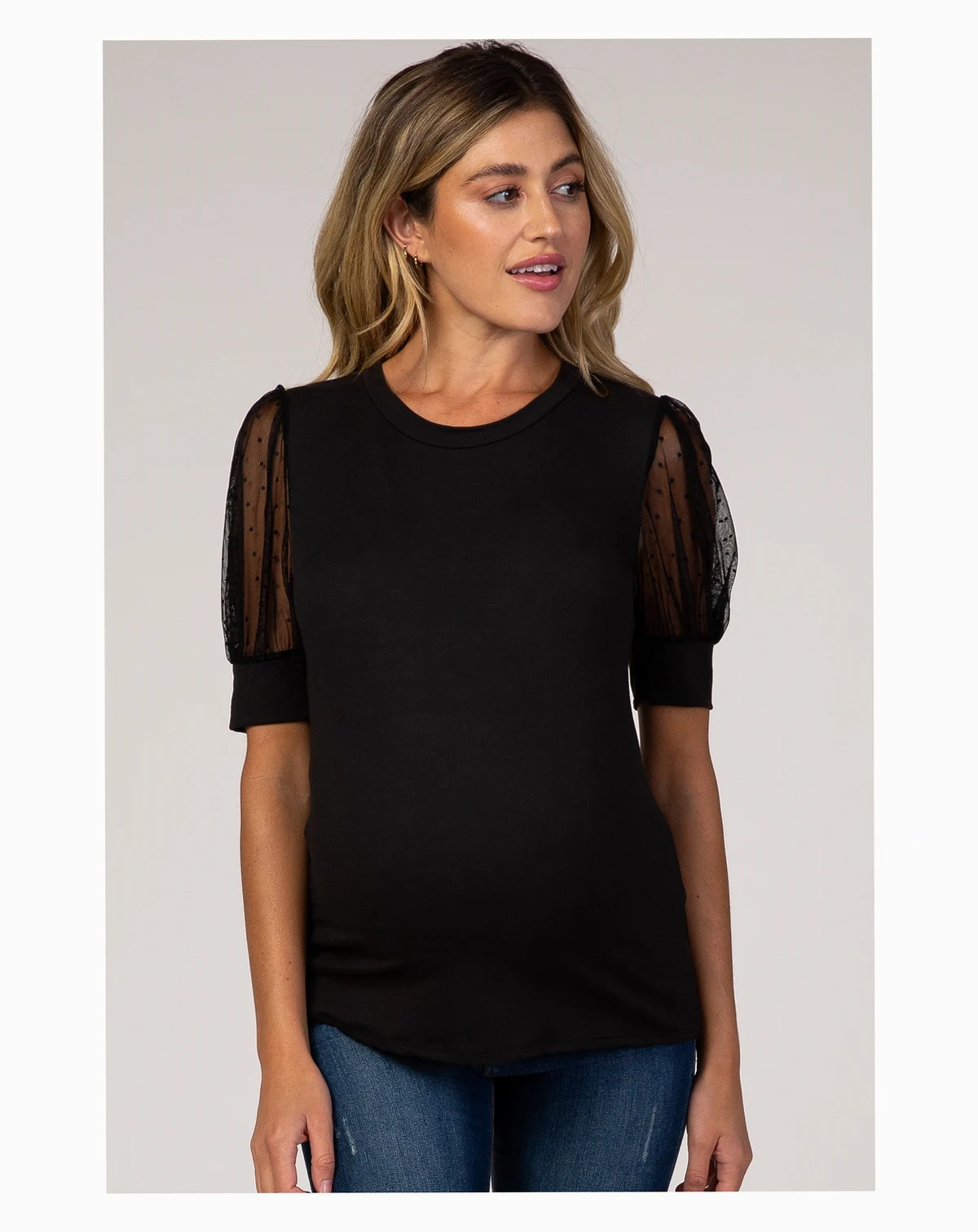 Maternity Black Mesh Sleeve Top