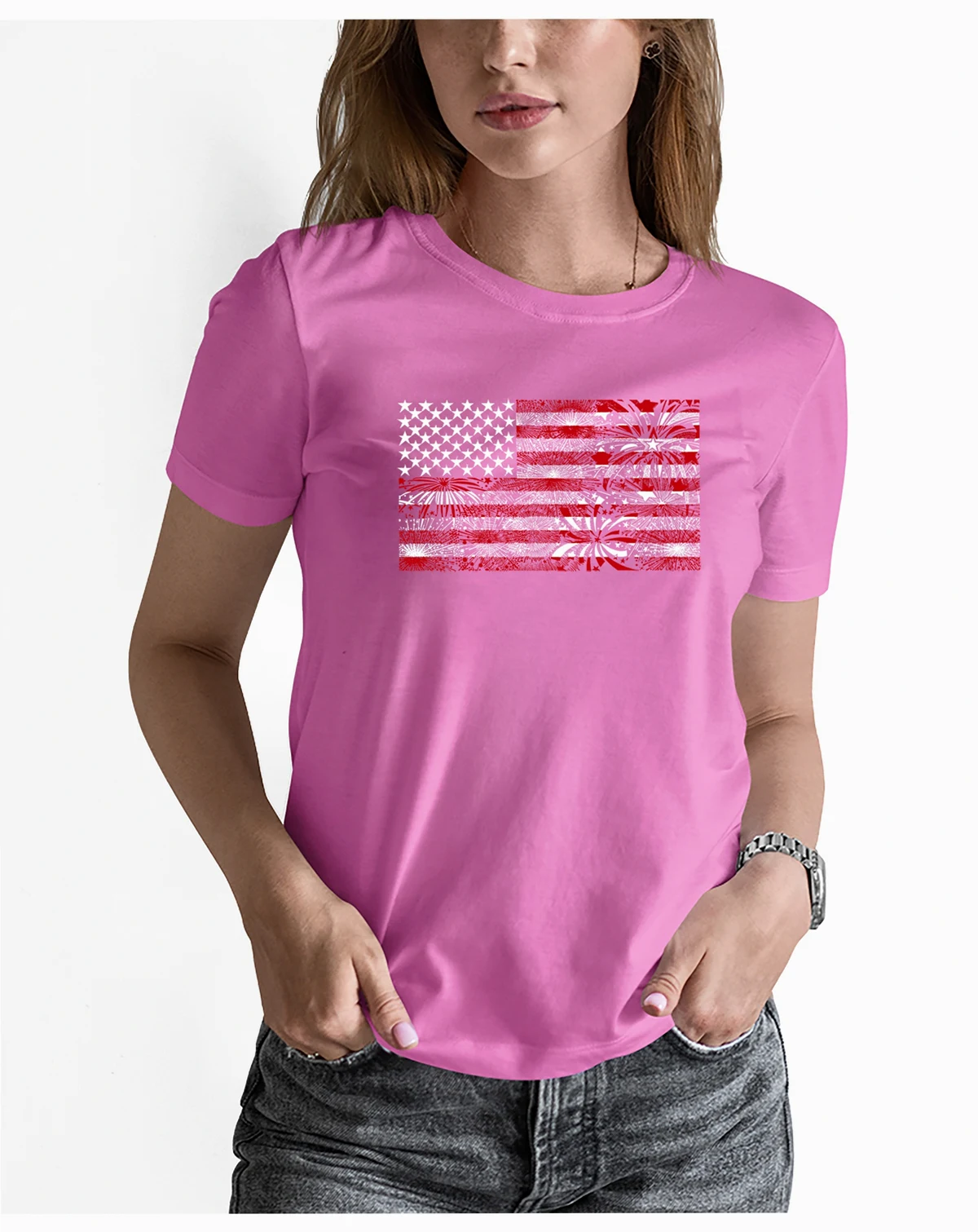 Women's Fireworks American Flag Short Sleeve T-shirt