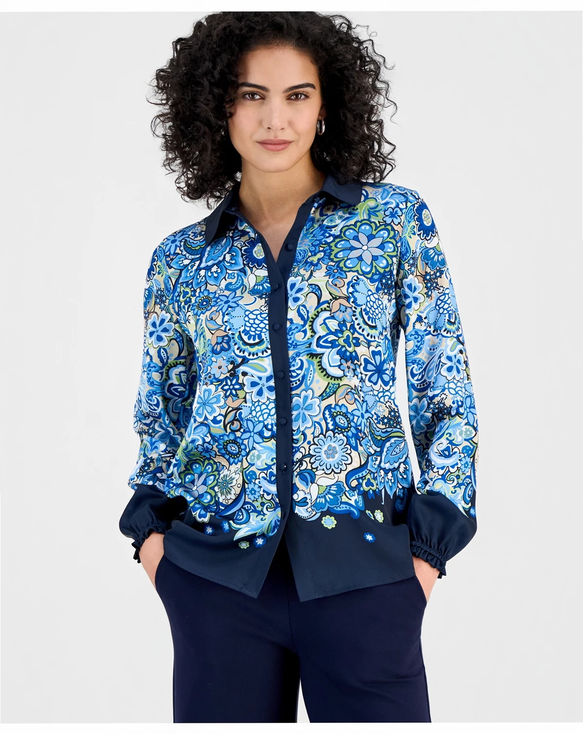 Women's Paisley Button-Front Blouse
