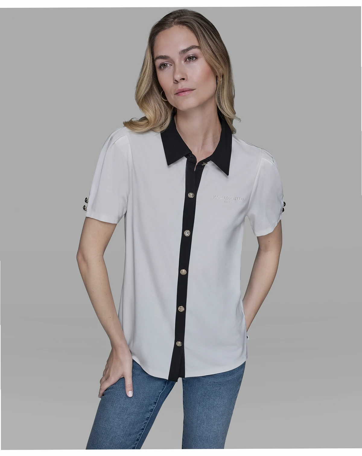 Women's Short-Sleeve Button-Front Top