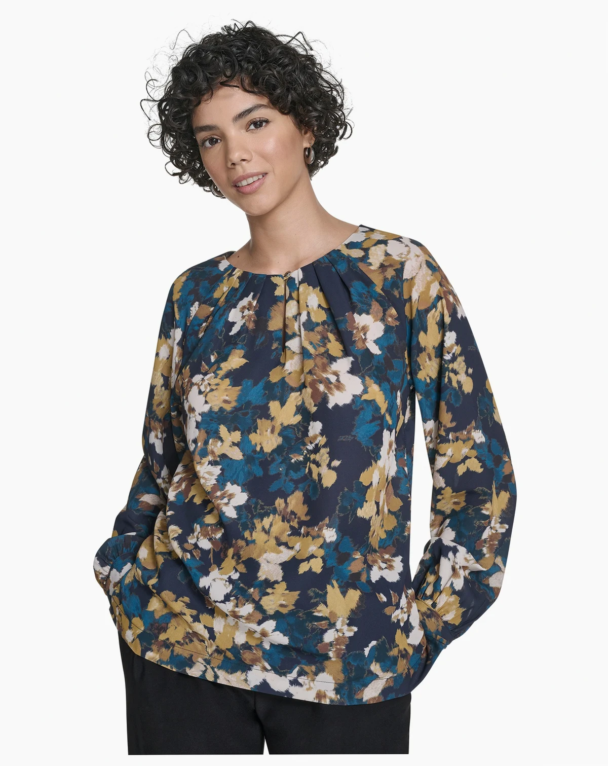 Women's Long Sleeve Keyhole Blouse