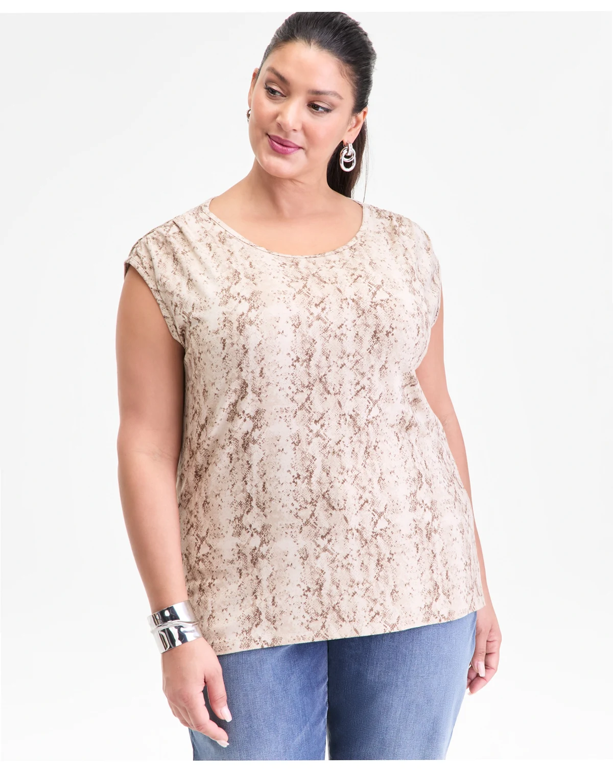 Plus Size Printed Gathered-Shoulder Tank, Macy's Exclusive
