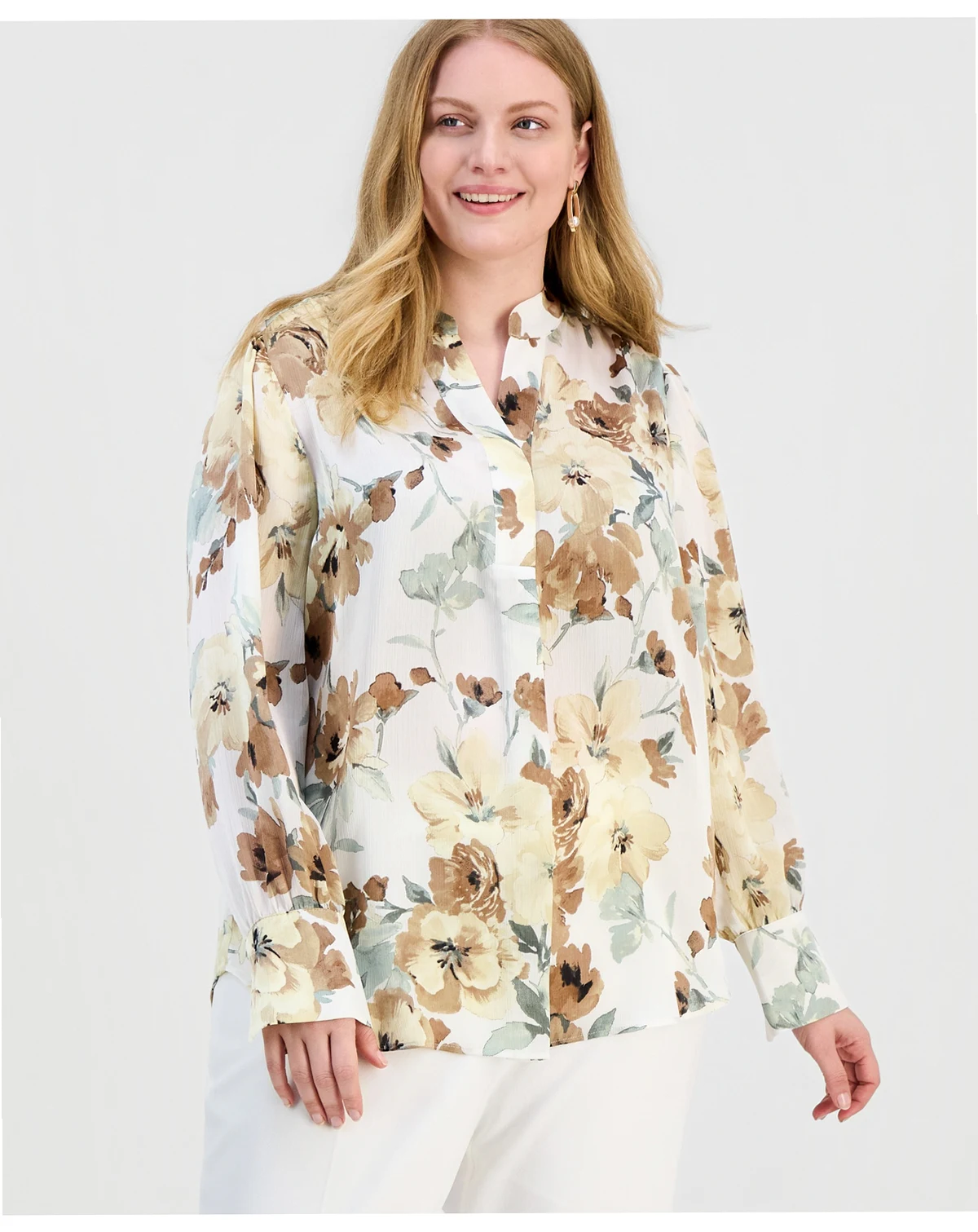 Plus Size Floral Popover Blouse
