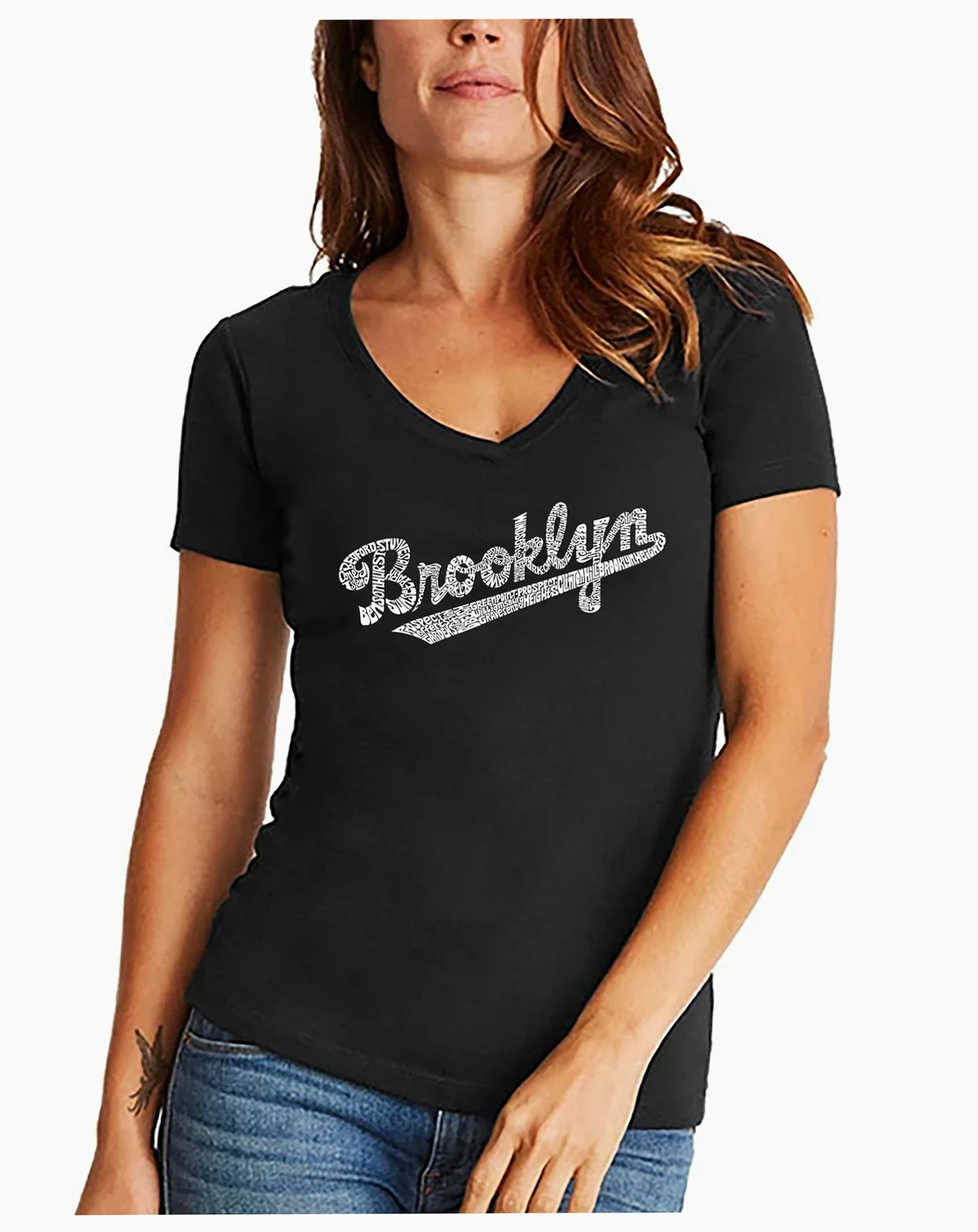 Women's V-neck Word Art Brooklyn Neighborhoods T-shirt