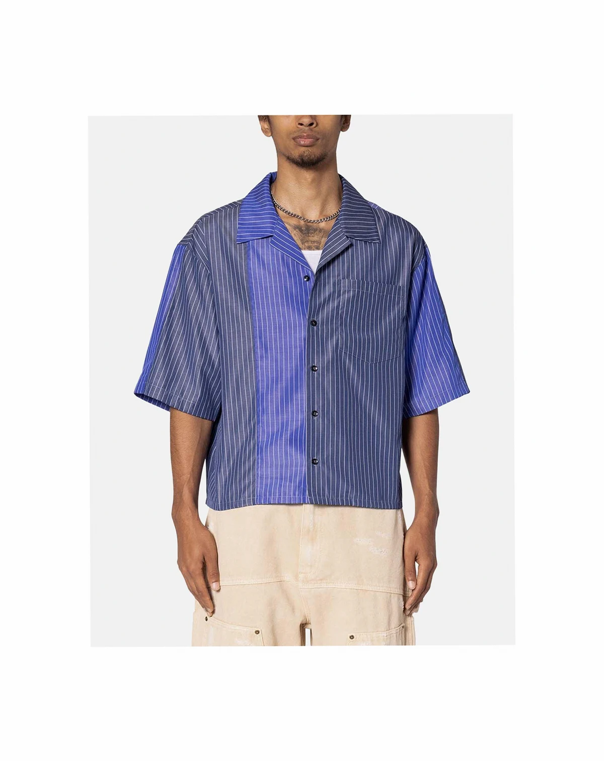 Men's Cropped Panel Stripe Short Sleeve T-Shirt