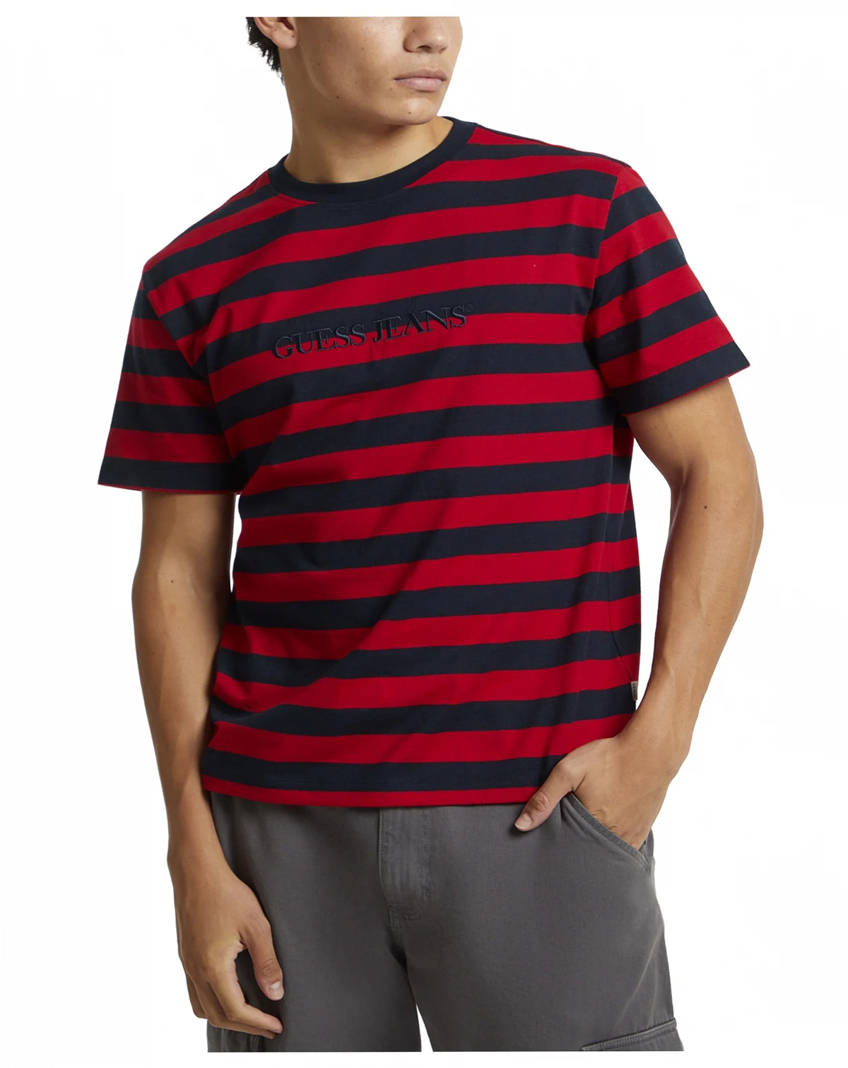 Men's Regular-Fit Stripe Embroidered Logo Graphic T-Shirt