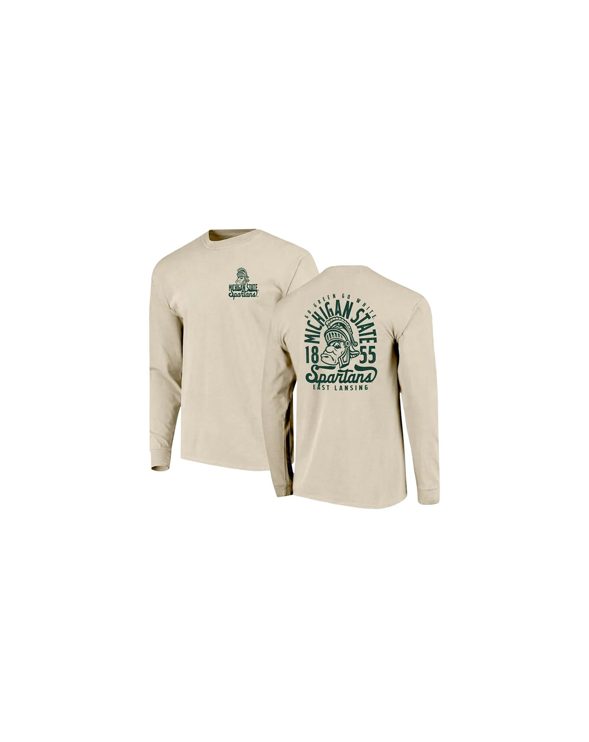 Men's Natural Michigan State Spartans Comfort Colors Mascot Overlay Long Sleeve T-Shirt