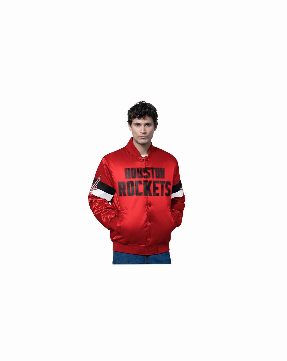 Men's Red Houston Rockets Triple Option Varsity Full-Snap Satin Jacket
