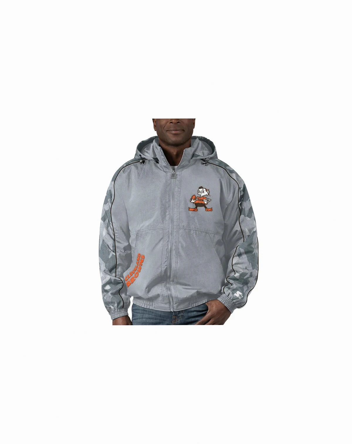 Men's Gray Distressed Cleveland Brown Thursday Night Gridiron Throwback Full-Zip Jacket