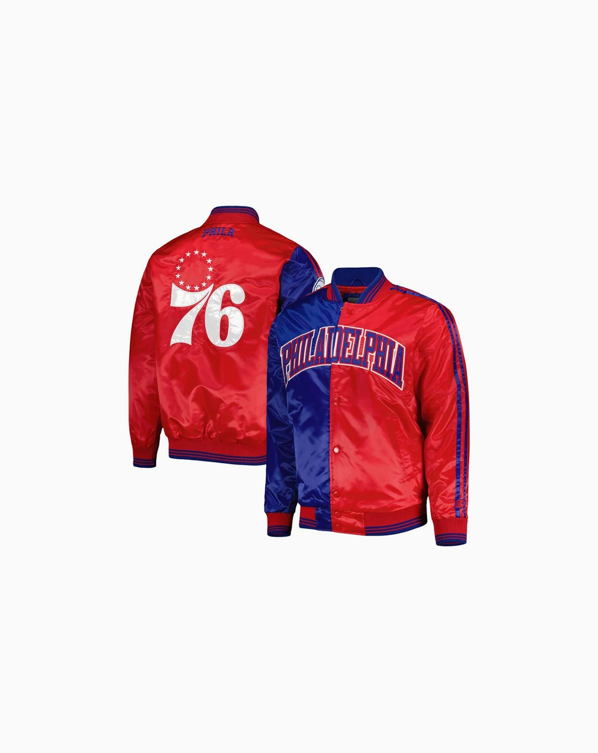 Men's Royal, Red Philadelphia 76ers Fast Break Satin Full-Snap Jacket