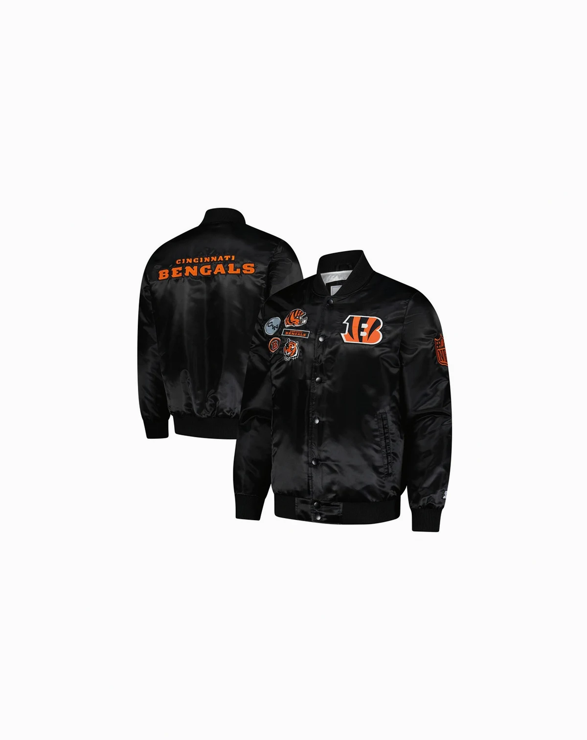 Men's Black Cincinnati Bengals Exclusive Satin Full-Snap Varsity Jacket
