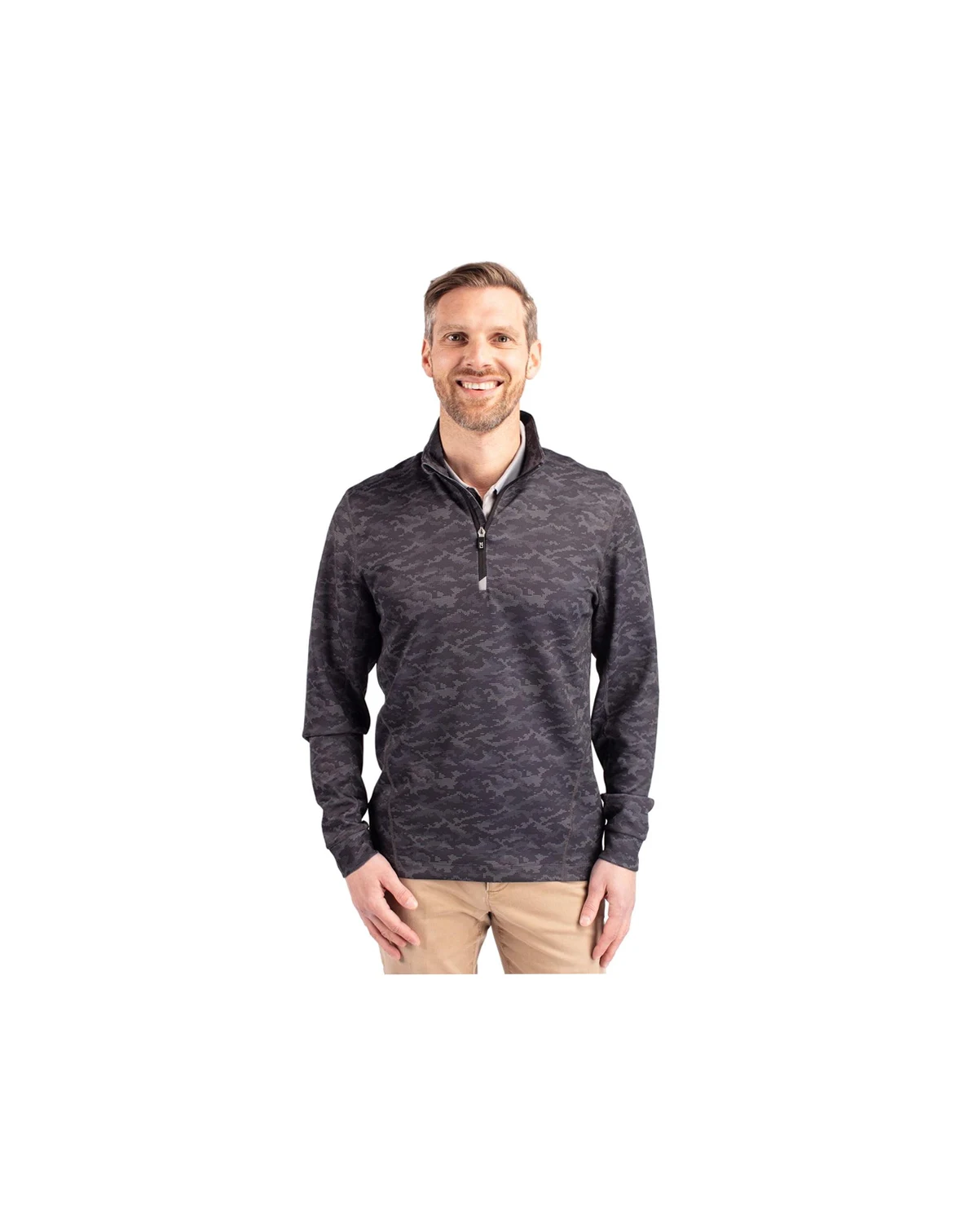 Big & Tall Traverse Stretch Camo Print Quarter Zip Long Sleeve Pullover