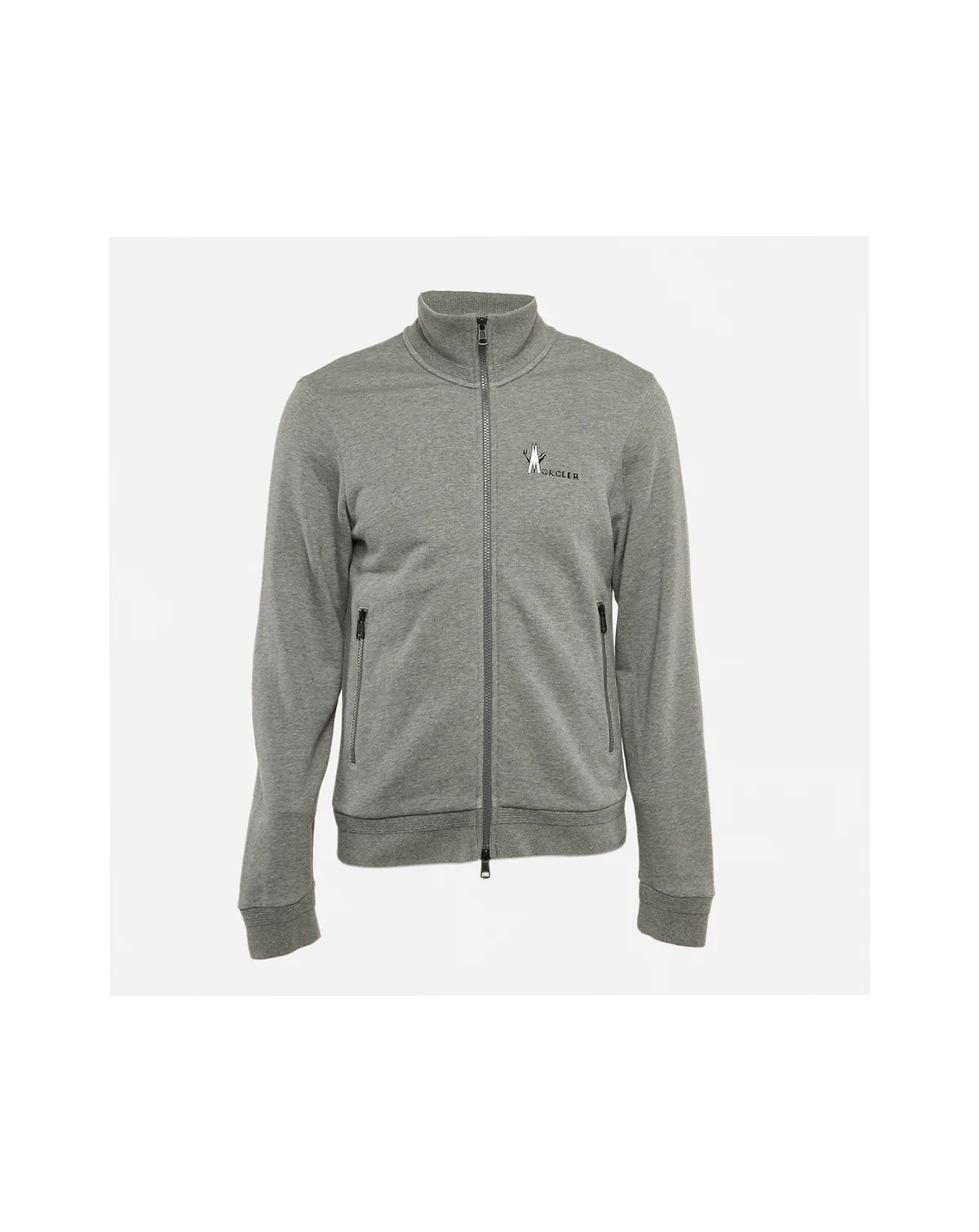 Men's Grey Logo Print Cotton Knit Zip-Up Jacket