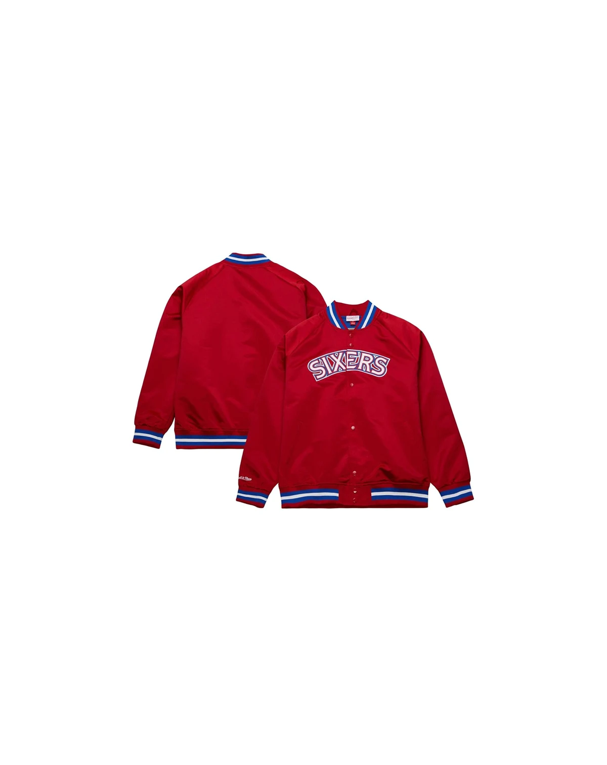 Men's Red Philadelphia 76ers Hardwood Classics Throwback Wordmark Raglan Full-Snap Jacket