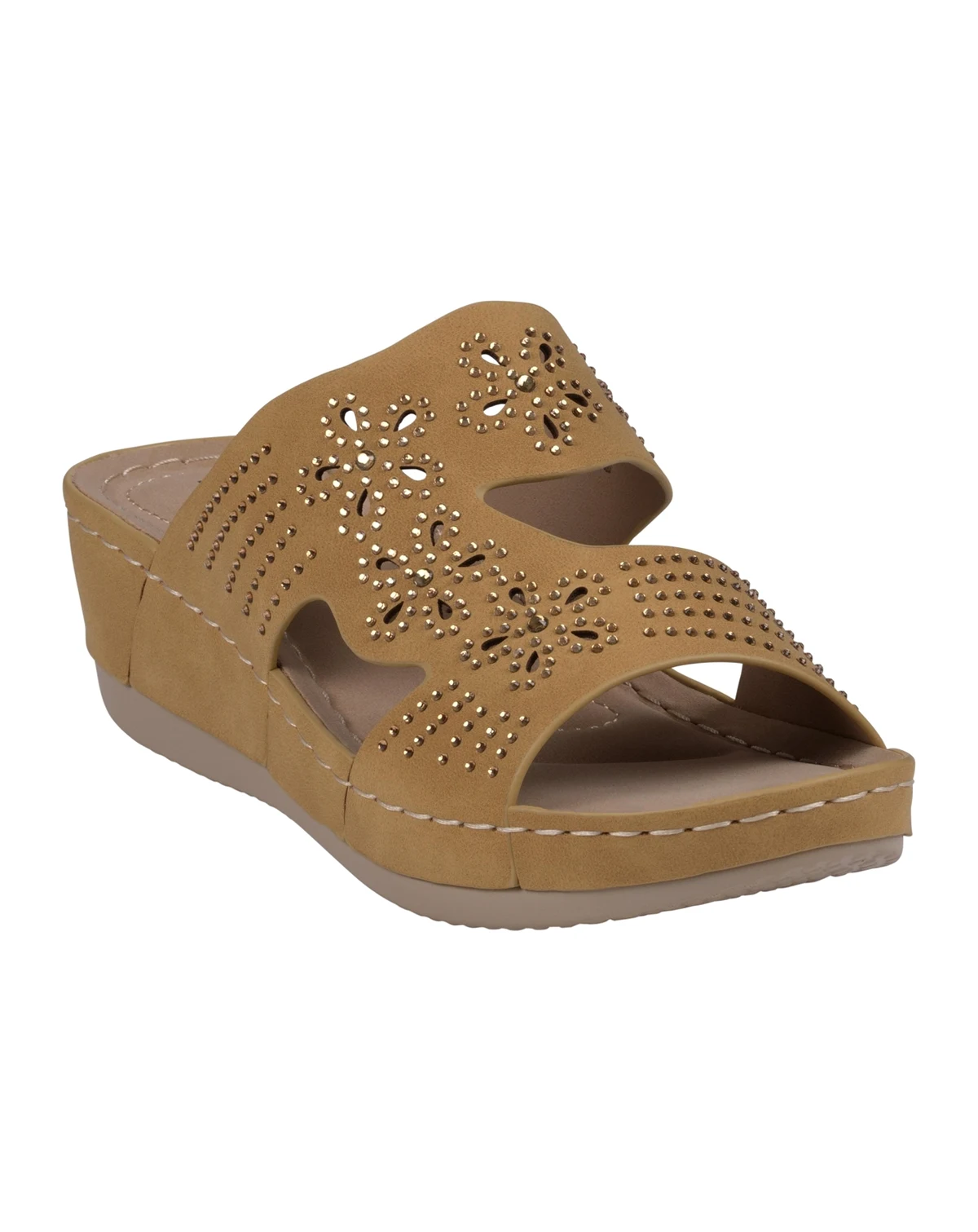 Women's Santiago Perforated Studded Slip-On Wedge Sandals
