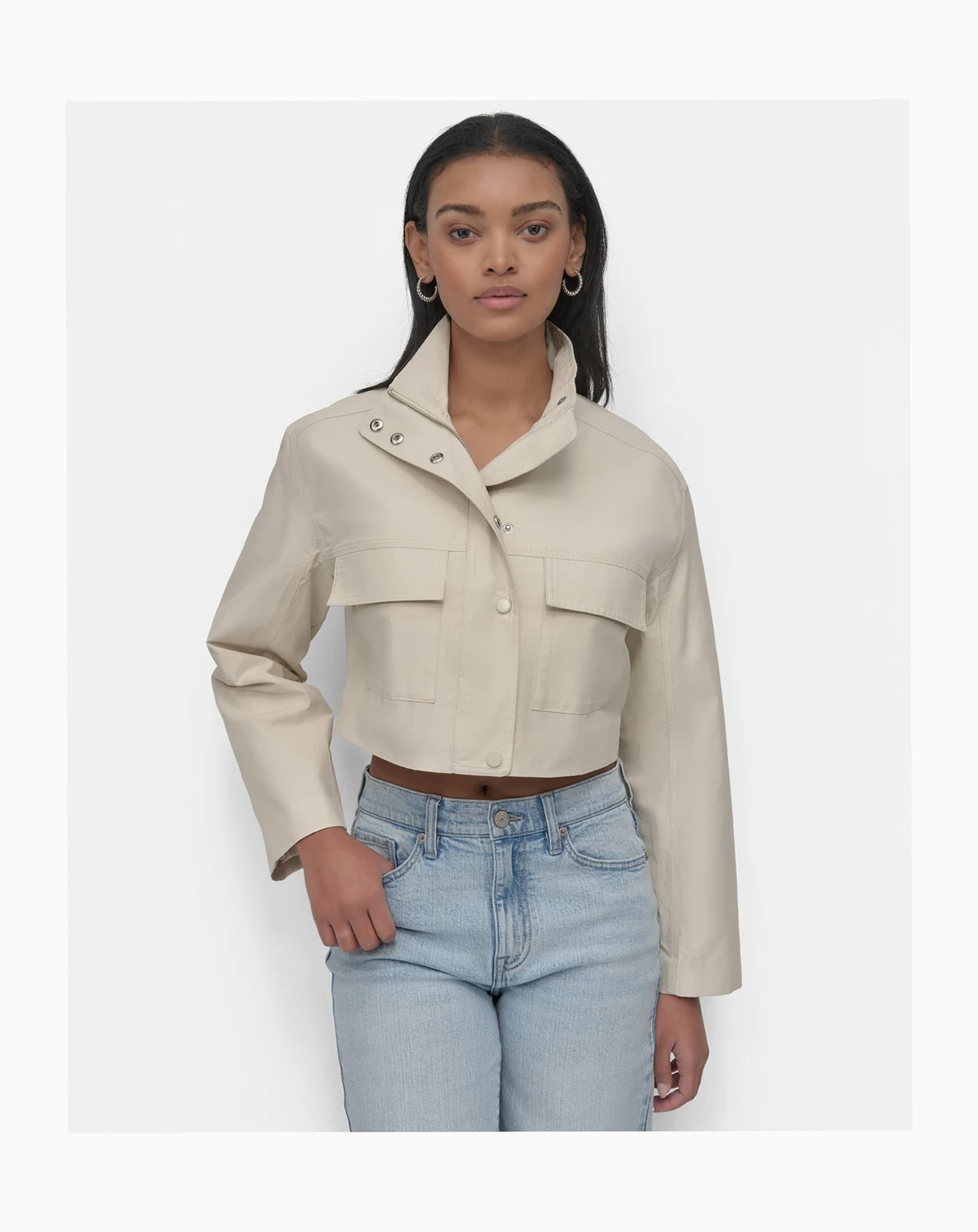 Women's Coated Water Resistant Cropped Utility Jacket