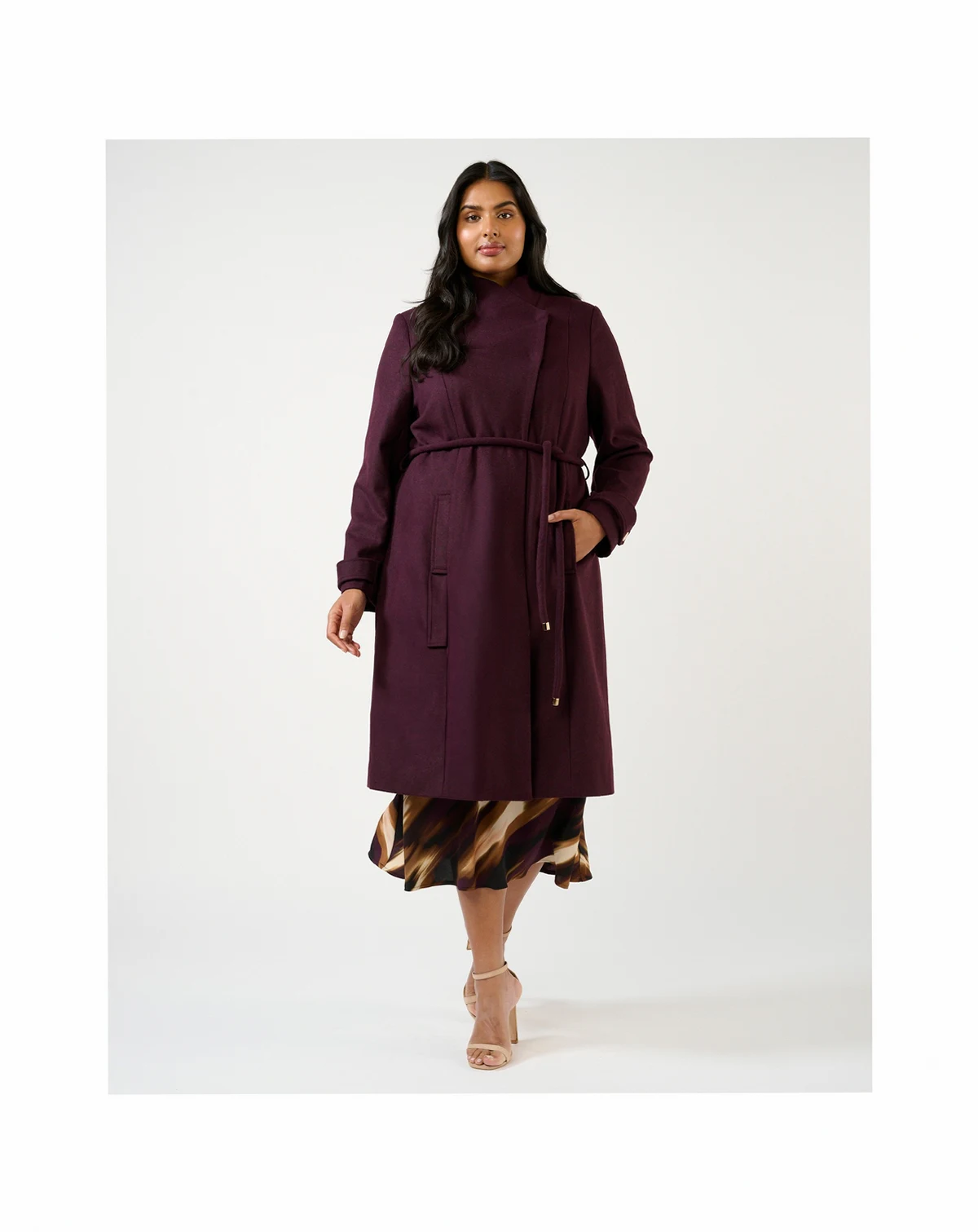Plus Size Reo Double-Breasted Assymetrical Full-Length Coat