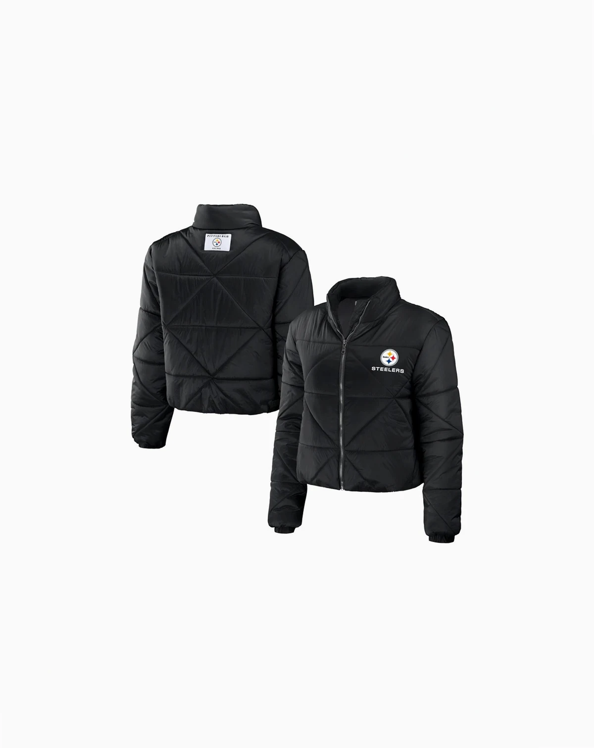 Women's Black Pittsburgh Steelers Cropped Puffer Full-Zip Jacket