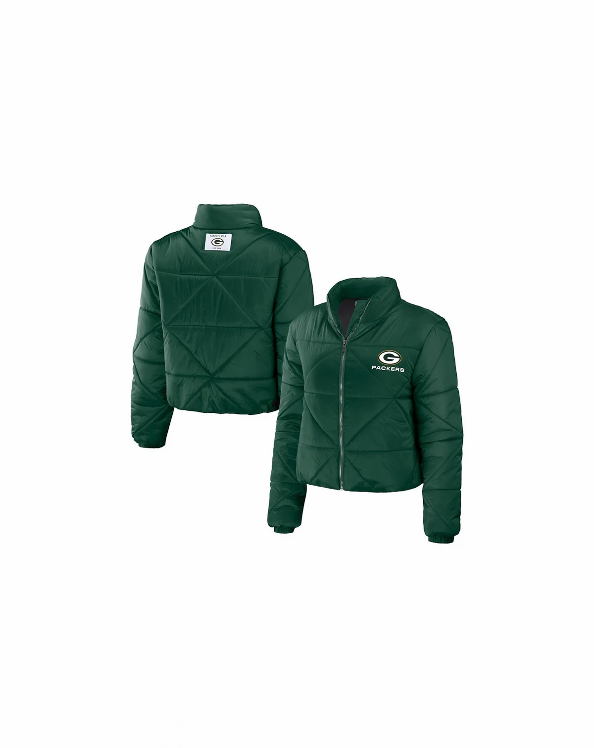 Women's Green Green Bay Packers Cropped Puffer Full-Zip Jacket