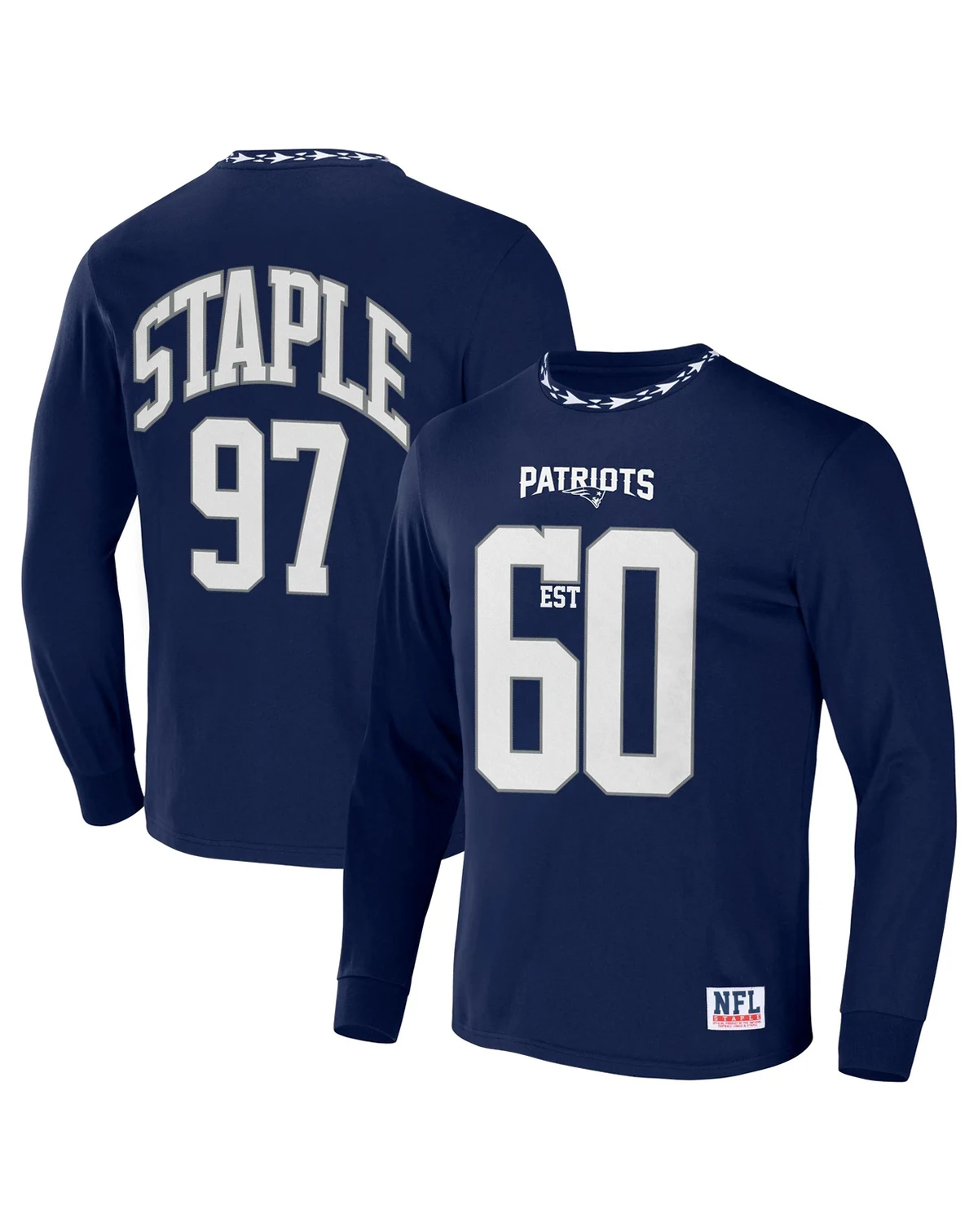 Men's NFL X Staple Navy New England Patriots Core Long Sleeve Jersey Style T-shirt