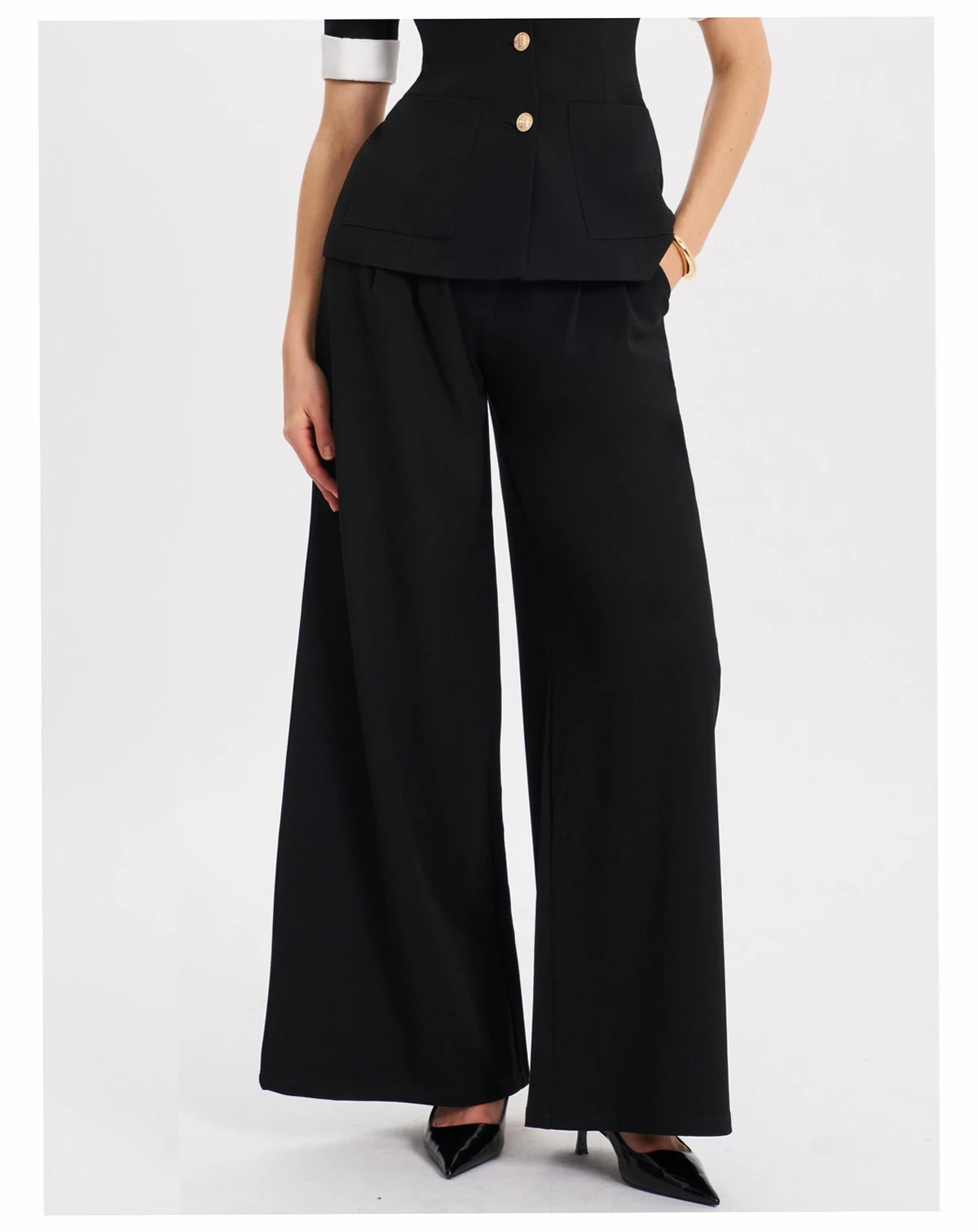 Women's Aleeza Black Wide Leg Suit Pants