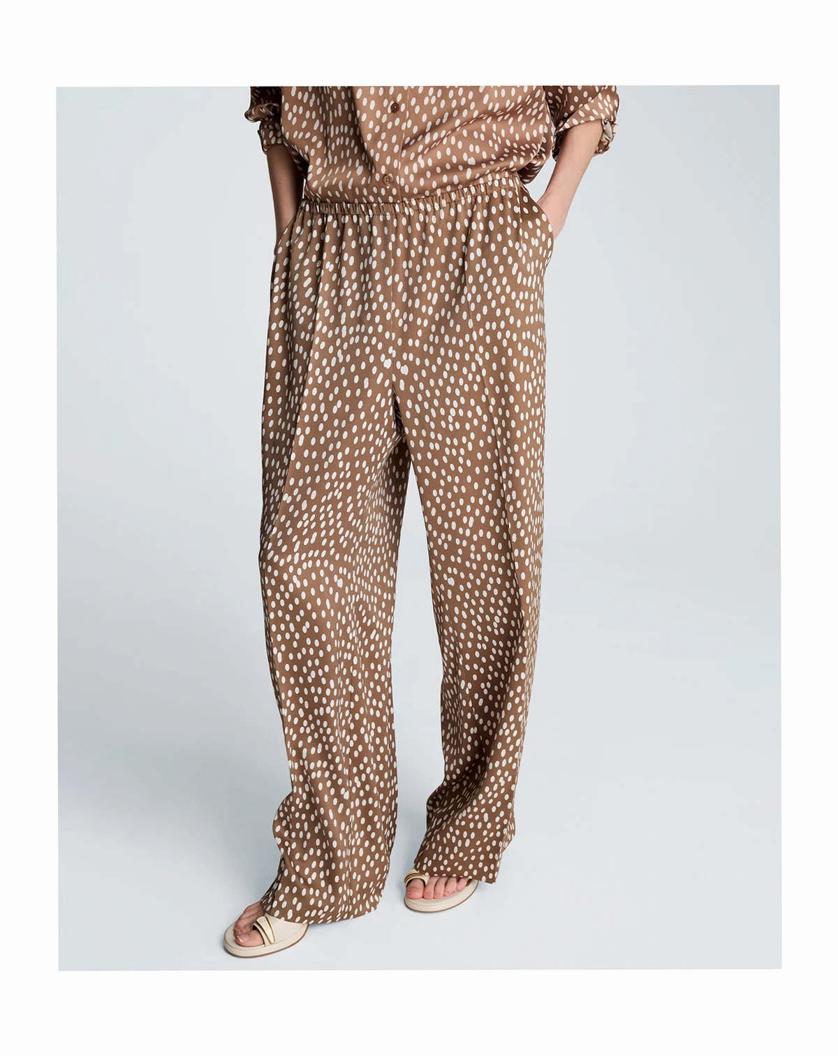 Women's Satin Dot Print Wide-Leg Pull-On Pants