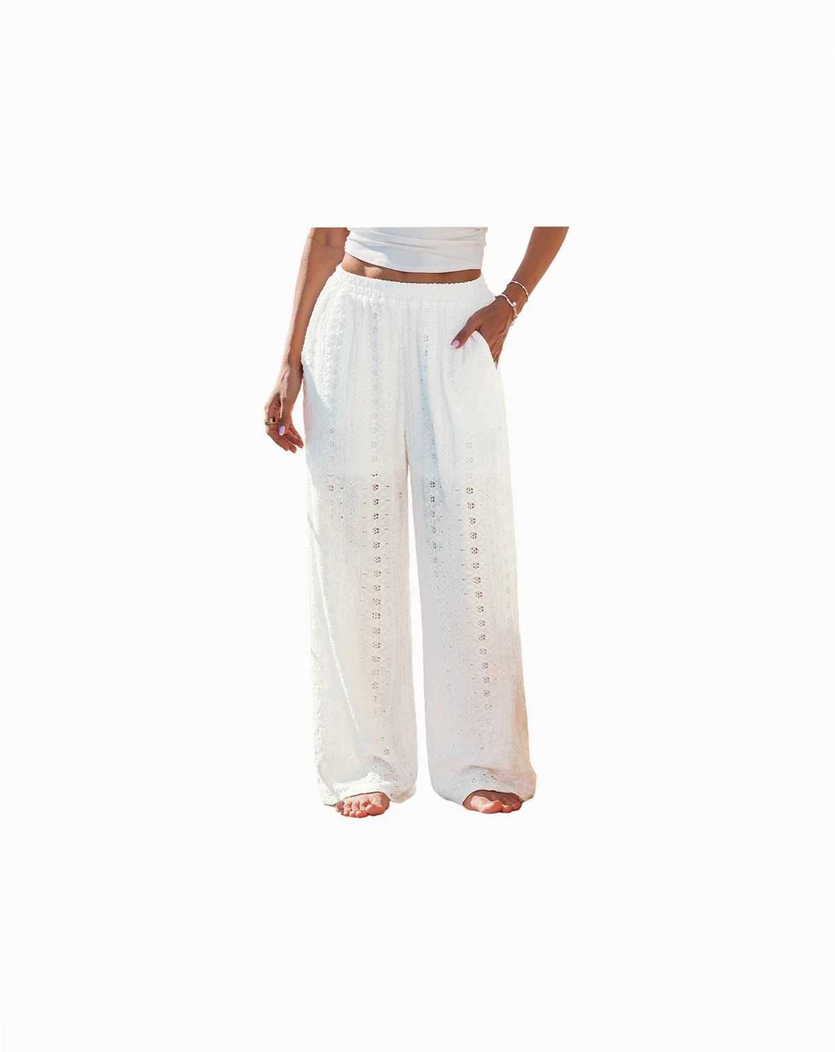 Women's Pull-On Wide Leg Long Pants with Comfortable Fit