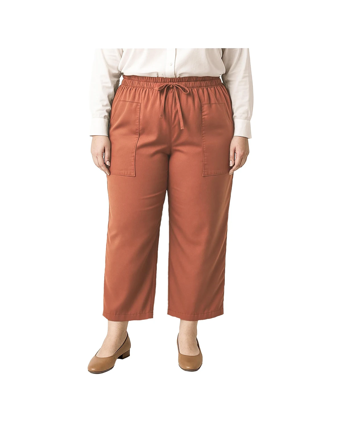 Plus Size High Waist Wide Leg Pull-On Pants