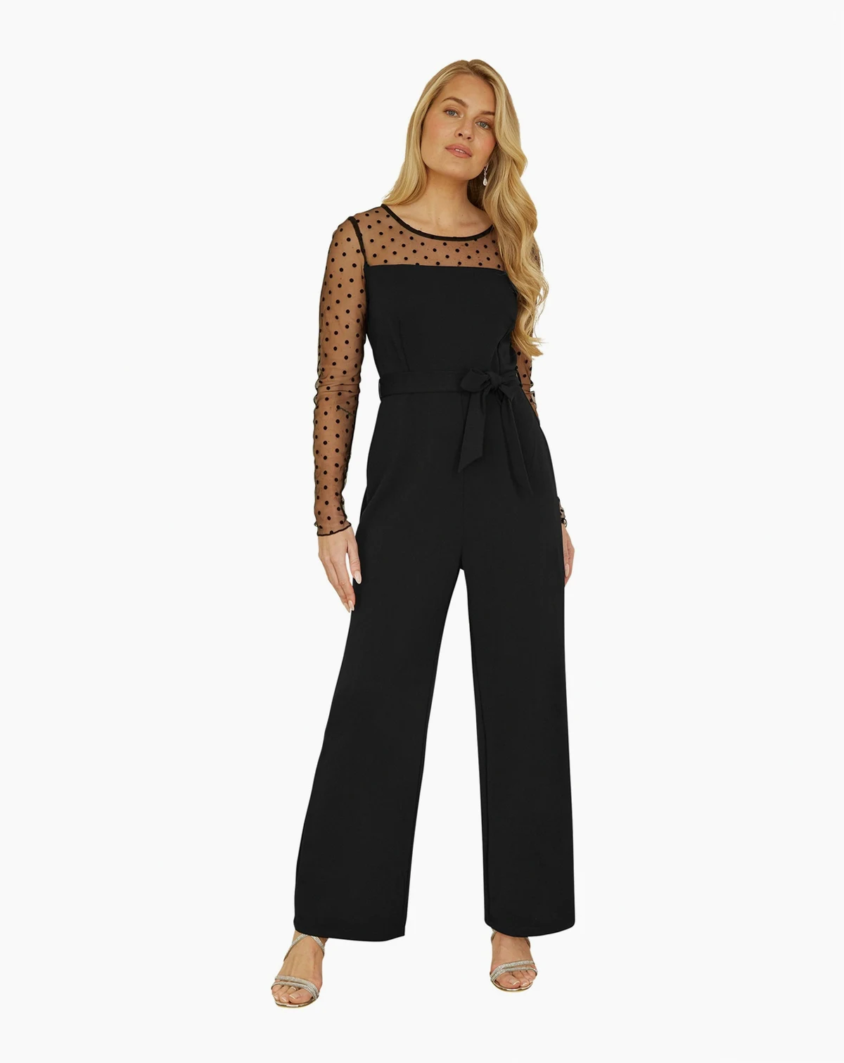 Women's Black Spot Mesh Stretch Jumpsuit