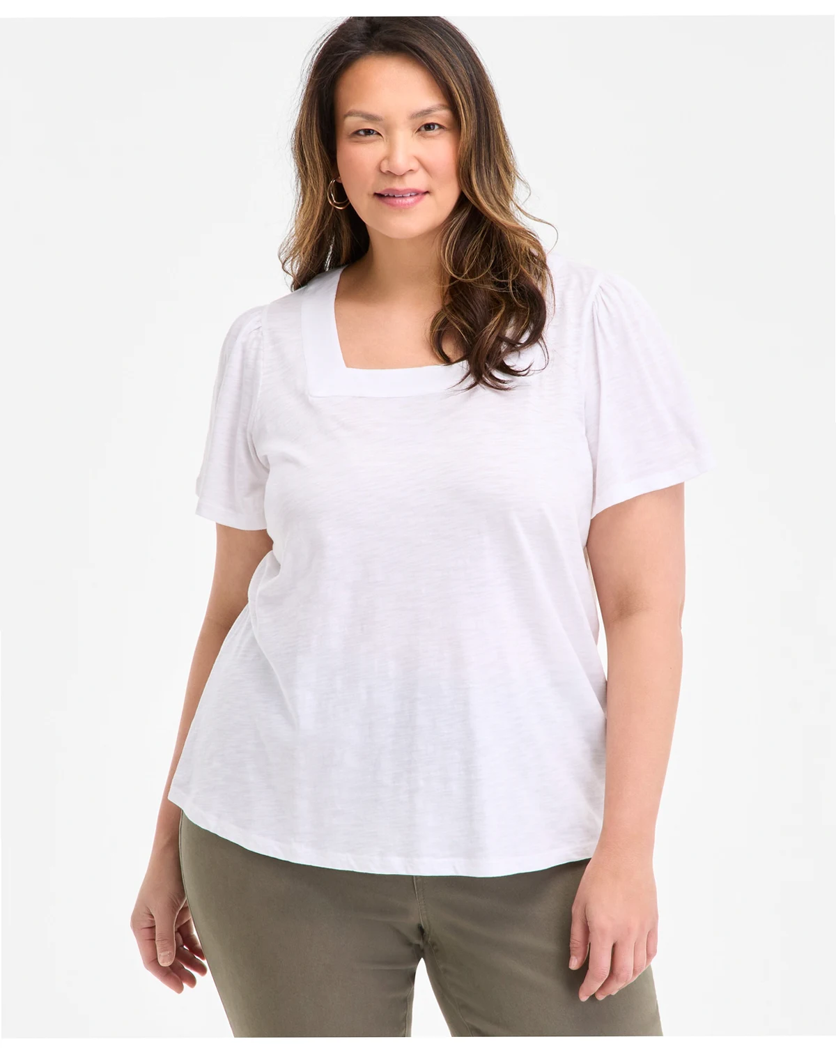Plus Size Square-Neck Short-Sleeve Top, Exclusively at Macy's