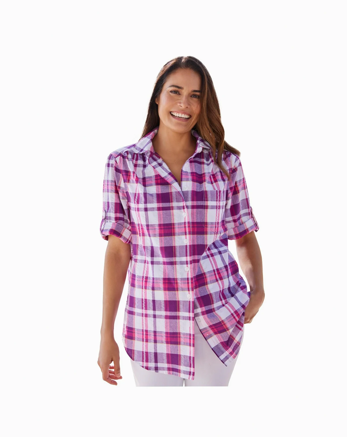 Women's Within Short-Sleeve Button Down Seersucker Shirt