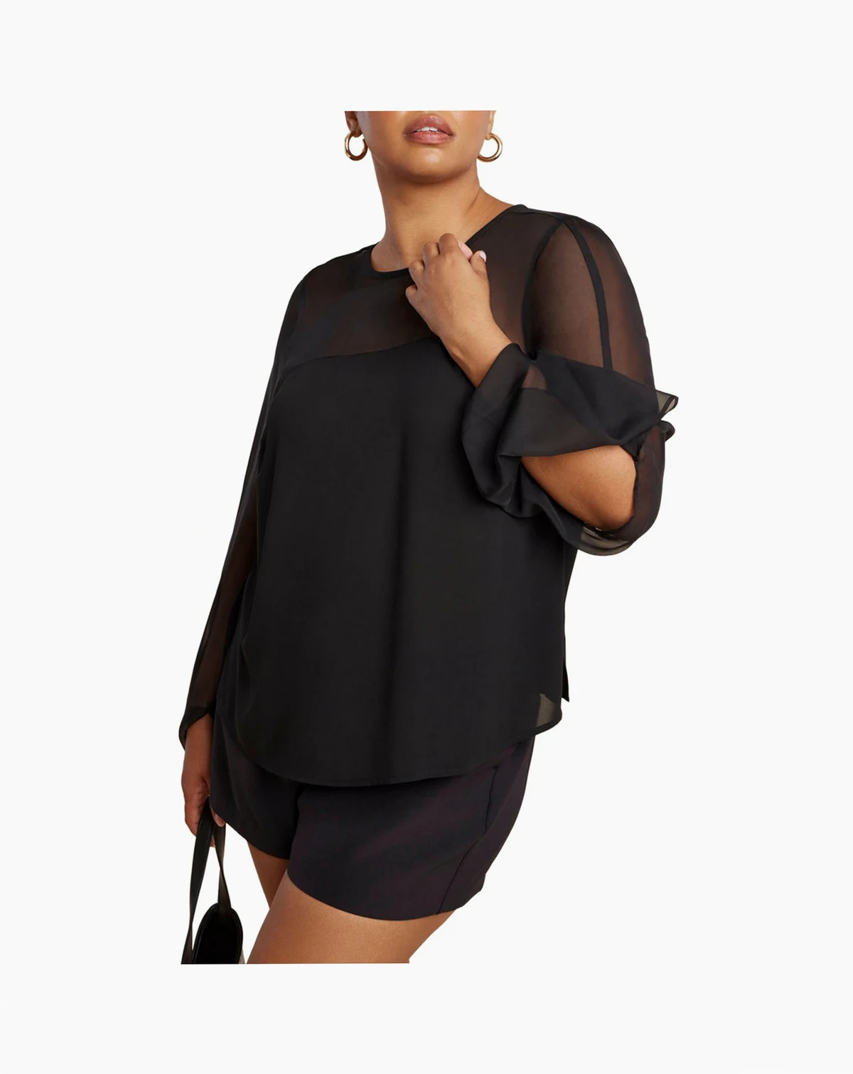 Women's Plus Size Draped Sheer Sleeve Blouse