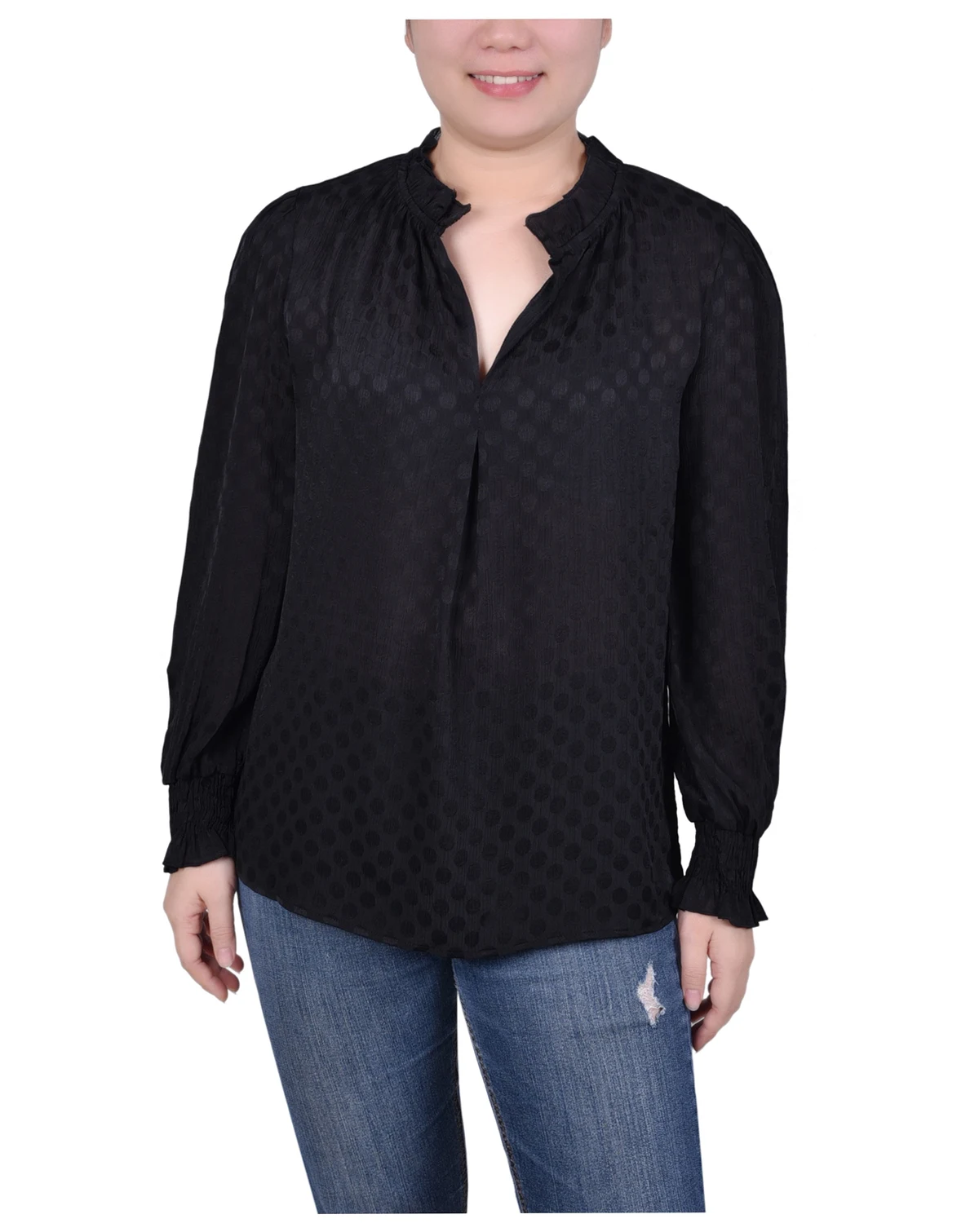 Women's Long Sleeve Smocked Cuff Blouse