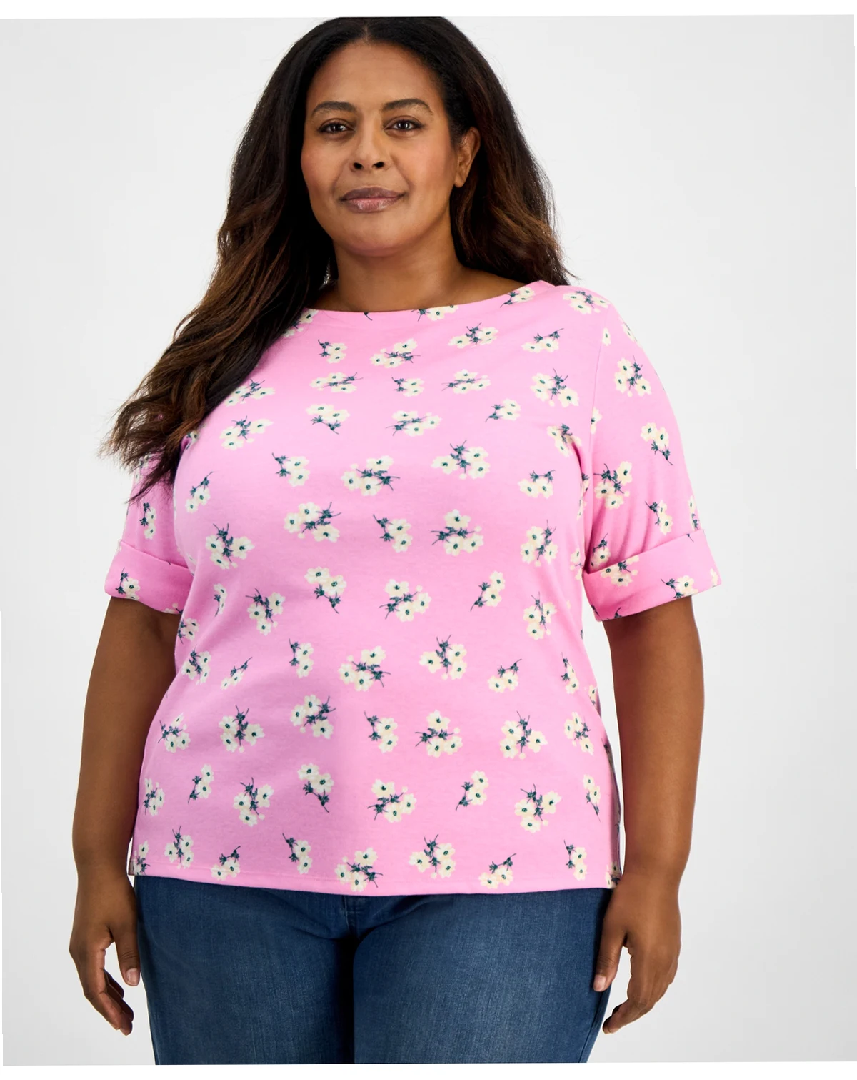 Plus Size Printed Elbow-Sleeve Knit Top, Macy's Exclusive