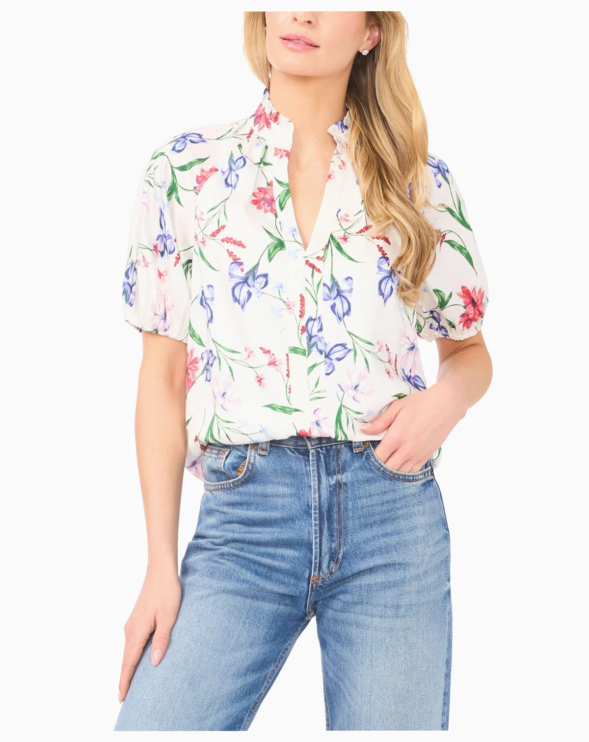 Women's Ruffle Split Neck Raglan Seam Blouse