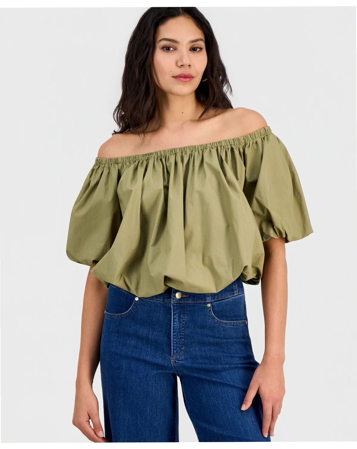 Women's Cotton Off-The-Shoulder Bubble-Hem Blouse, Macy's Exclusive
